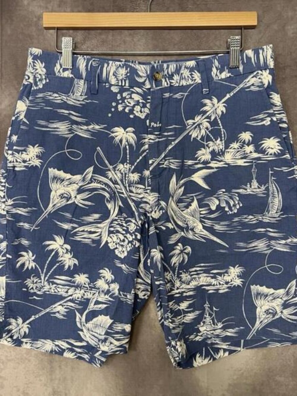 Polo Ralph‎ Lauren Linen Blend Men Size 32 Hawaiian Sword Fish Sail Boat Shorts